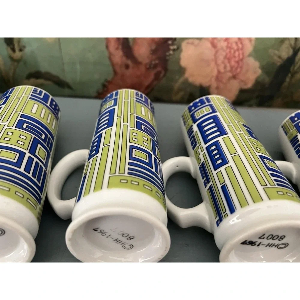 Vintage Holt Howard 1967 Set of 4 MCM Geometric Pedestal Latte Coffee Mugs Japan